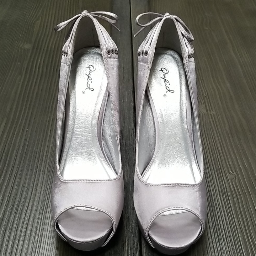 Qupid Silver Open Toe Heels